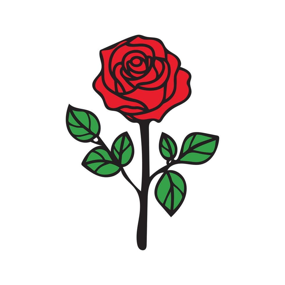 Rose flower red color natural style green leaf celebration design. vector