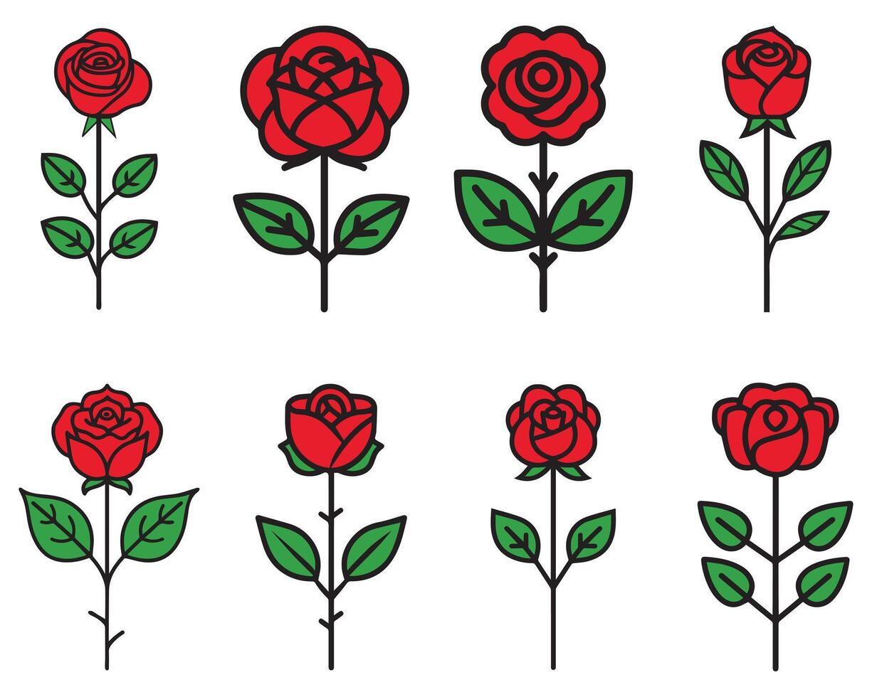 Rose flower red color natural style green leaf celebration design. vector