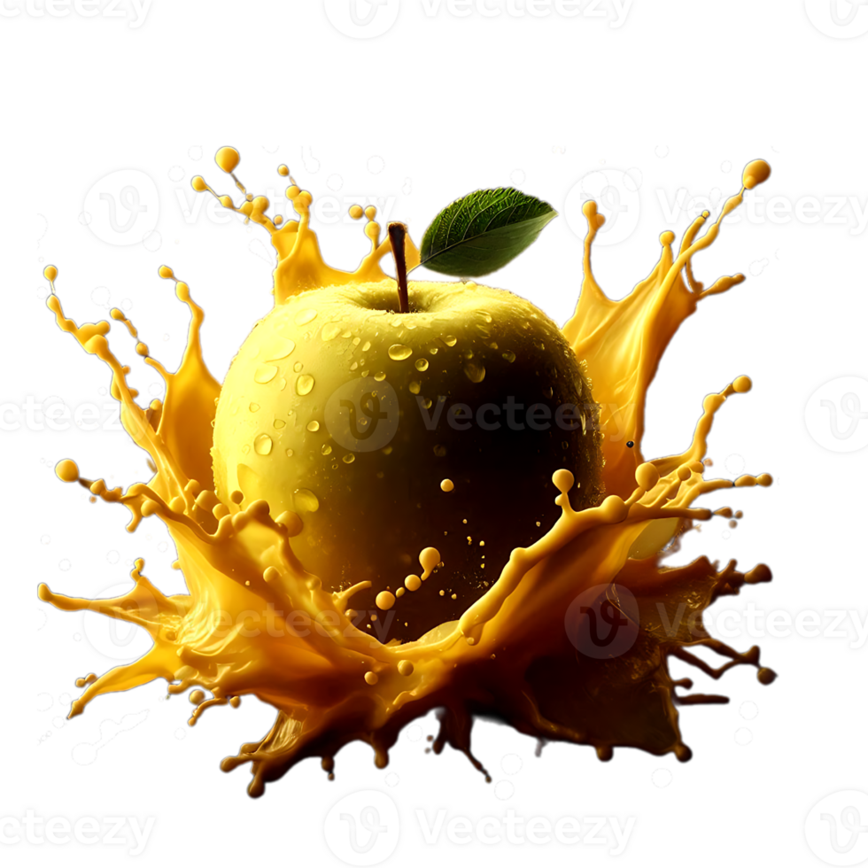 Apple light yellow splash horizon of a liquid similar to juice or punch transparent background download png