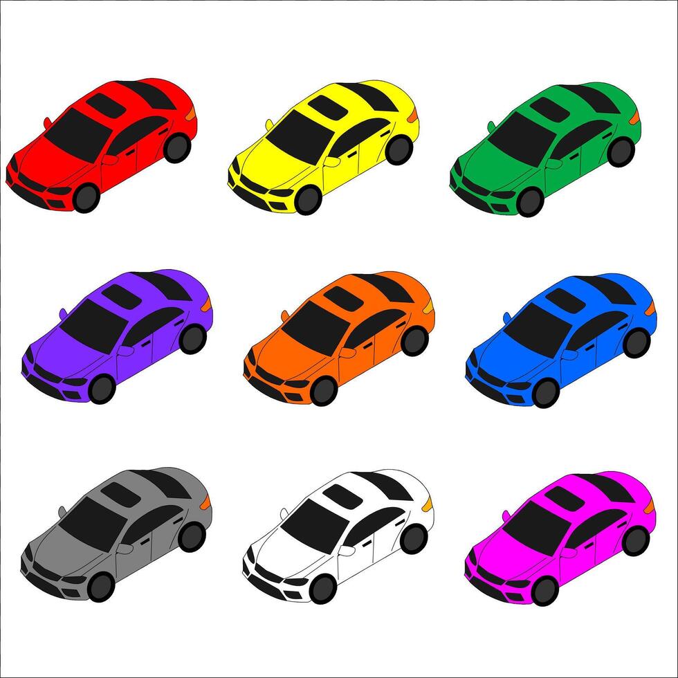 colorful sedan car with isometric view isolated white background vector