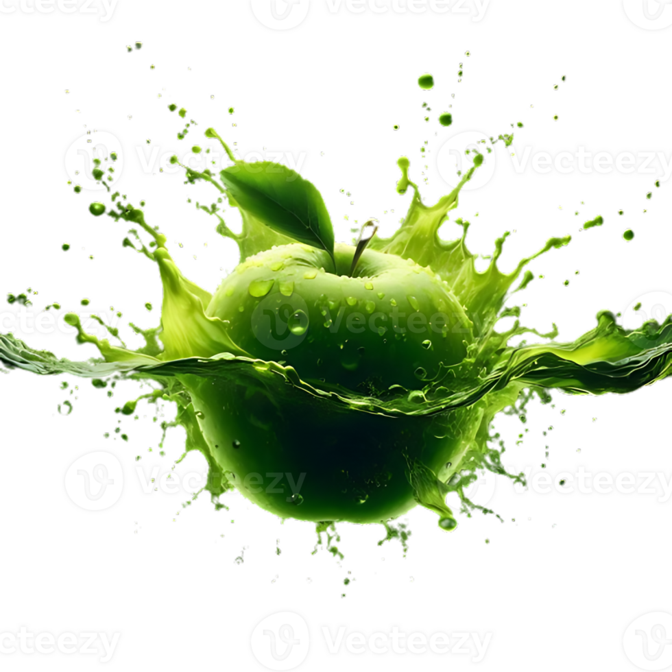 Green apple light green splash horizon of a liquid similar to juice or punch transparent background download png