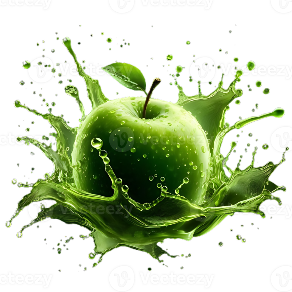 Green apple light green splash horizon of a liquid similar to juice or punch transparent background download png