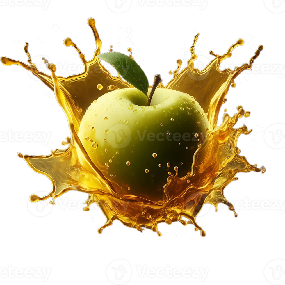 Apple light yellow splash horizon of a liquid similar to juice or punch transparent background download png