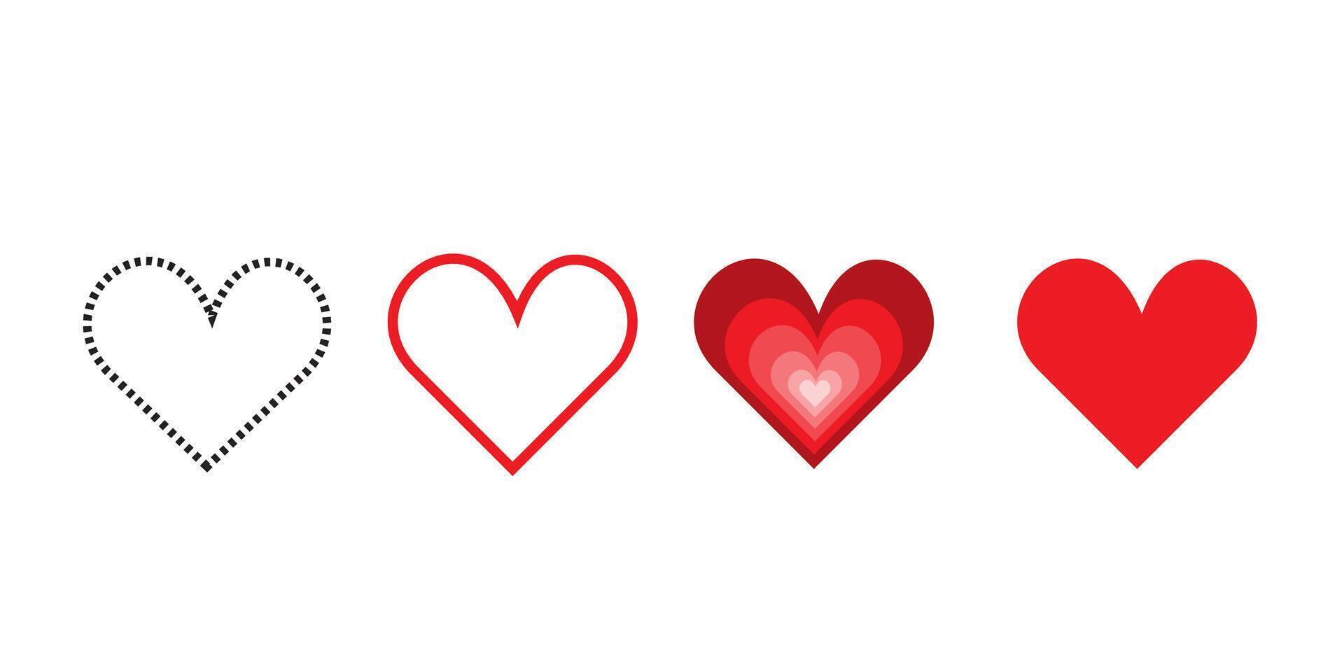 Collection of Heart icon, Symbol of Love Icon flat style modern design Isolated on Blank Background. illustrationwith four design vector