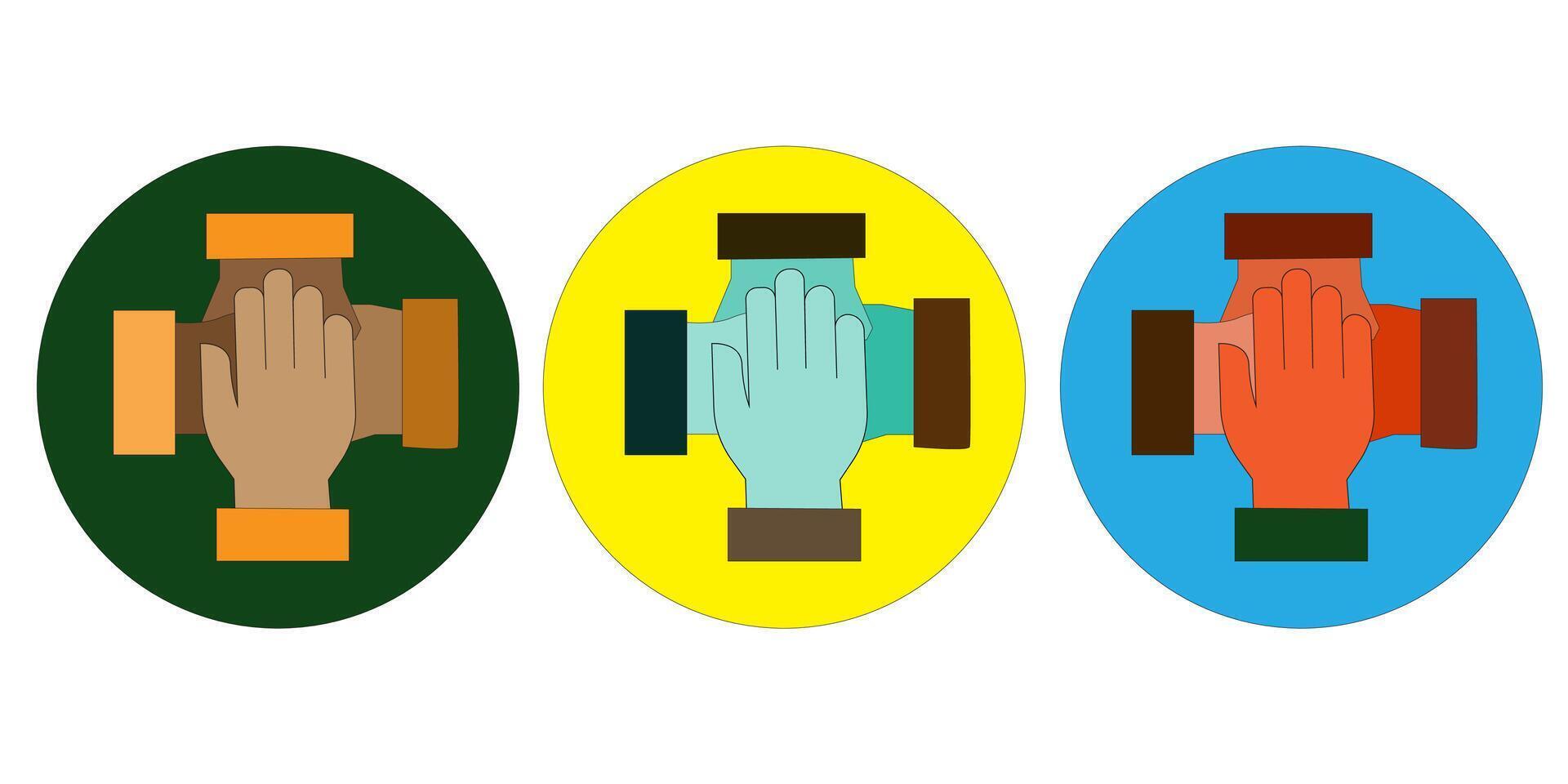 4 hands holding together icon vector