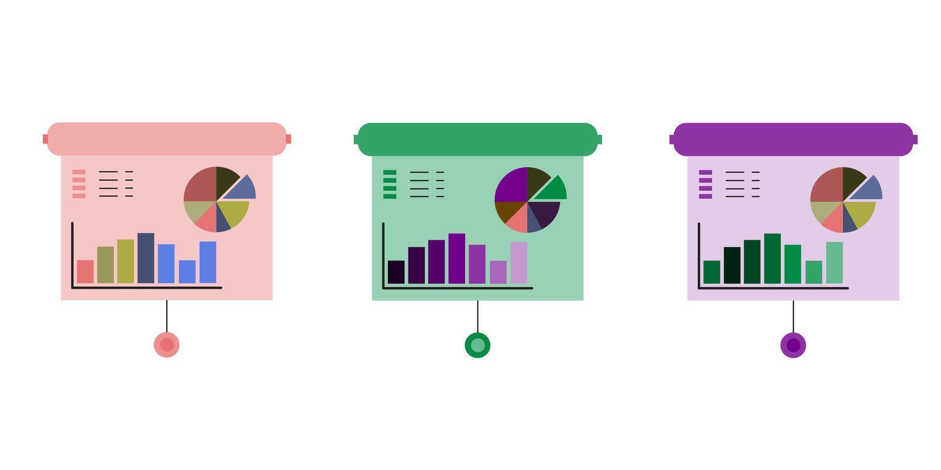 Economics strategy, analysis of sales, statistic, data statistic illustration set or collection for banner, landing web page. Analyst hand collect data and analyse business, with three design vector