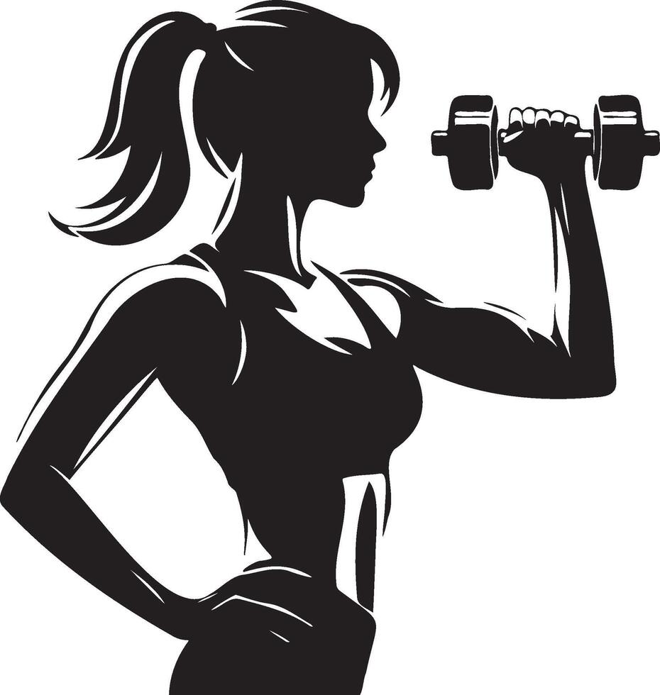Woman Do Workouts with Dumbbells. vector