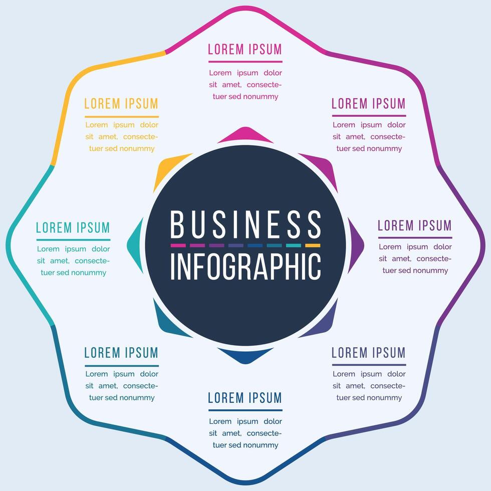 Infographic business design 8 steps, objects, elements or options business information circle infographic template vector
