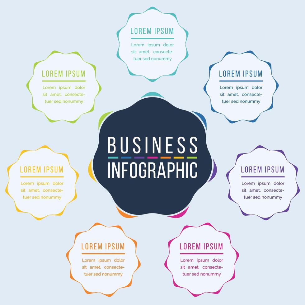 Infographic template 7 steps, objects, elements or options business information circle infographic design vector
