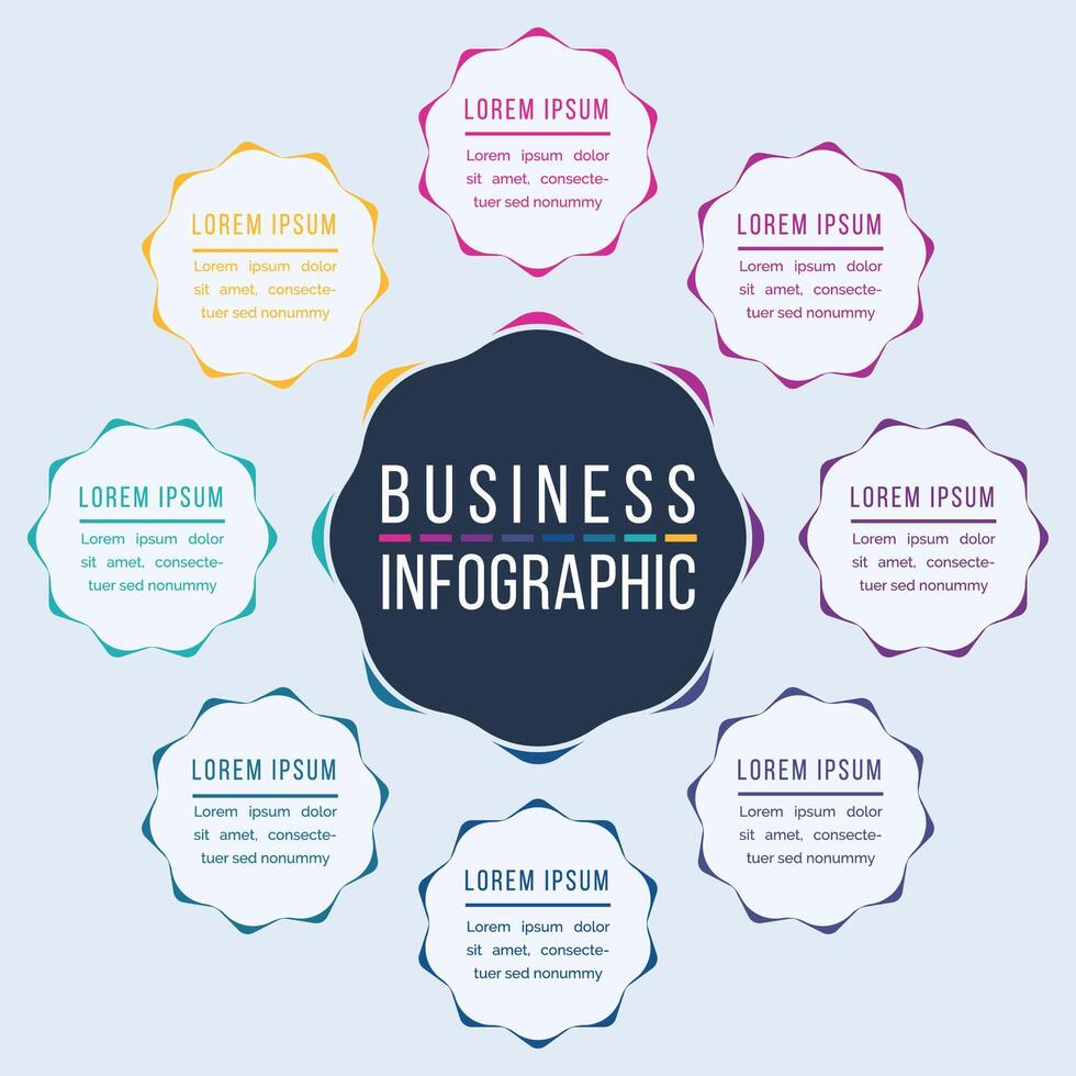 Infographic template 8 steps, objects, elements or options business information circle infographic design vector