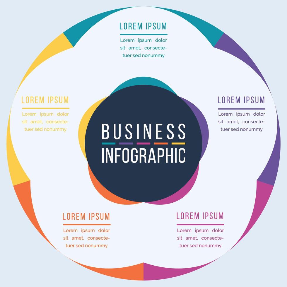 Business Infographic design 5 Steps, objects, elements or options infographic circle template for business information vector