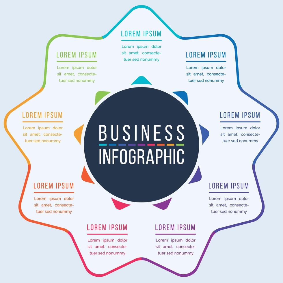 Infographic business design 9 steps, objects, elements or options business information circle infographic template vector