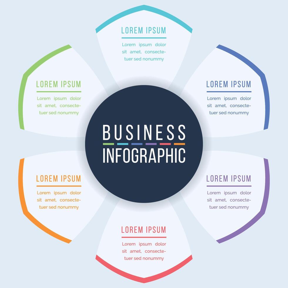 6 Options Infographic circle design 6 steps, objects, elements or options information business infographic template vector
