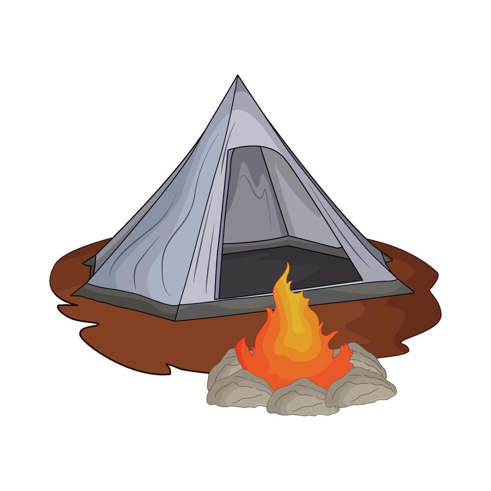 illustration of tent with bonfire vector