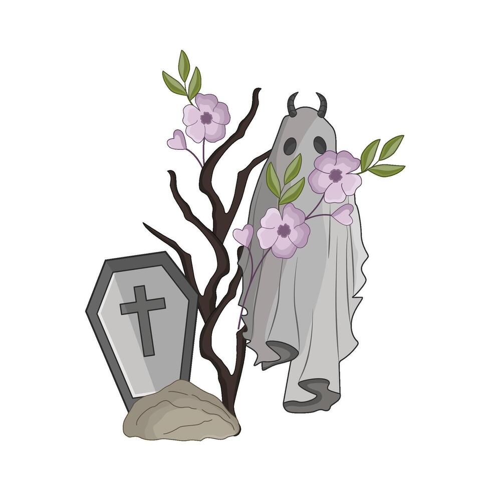 illustration of ghost with grave vector