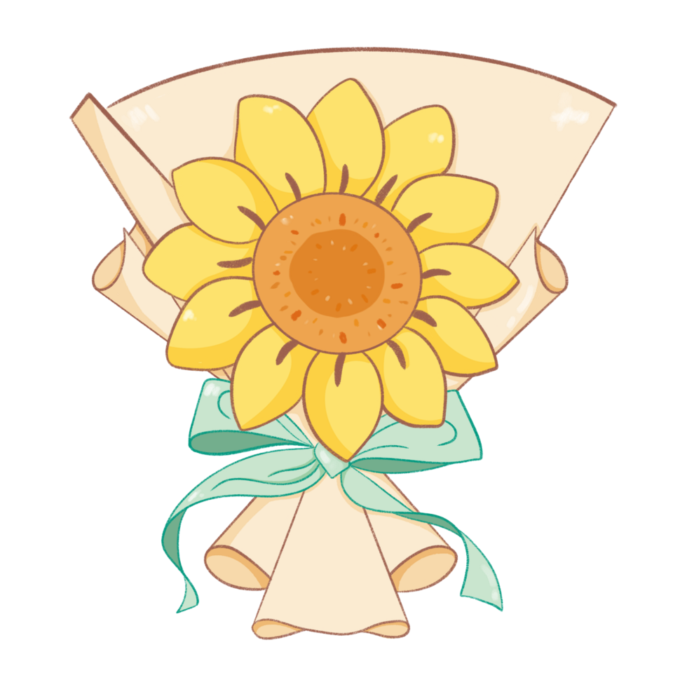 Illustrated Sunflower Bouquet with Ribbon png