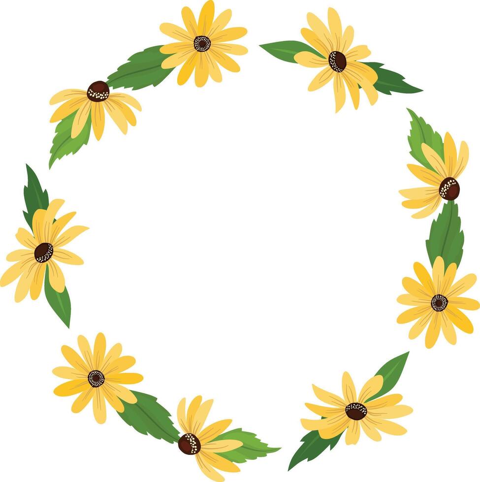 floral frame with Rudbeckia flowers, wedding frame with beautiful yellow color flowers vector