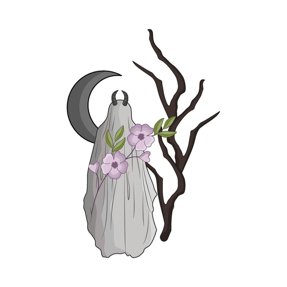 illustration of ghost with flower vector