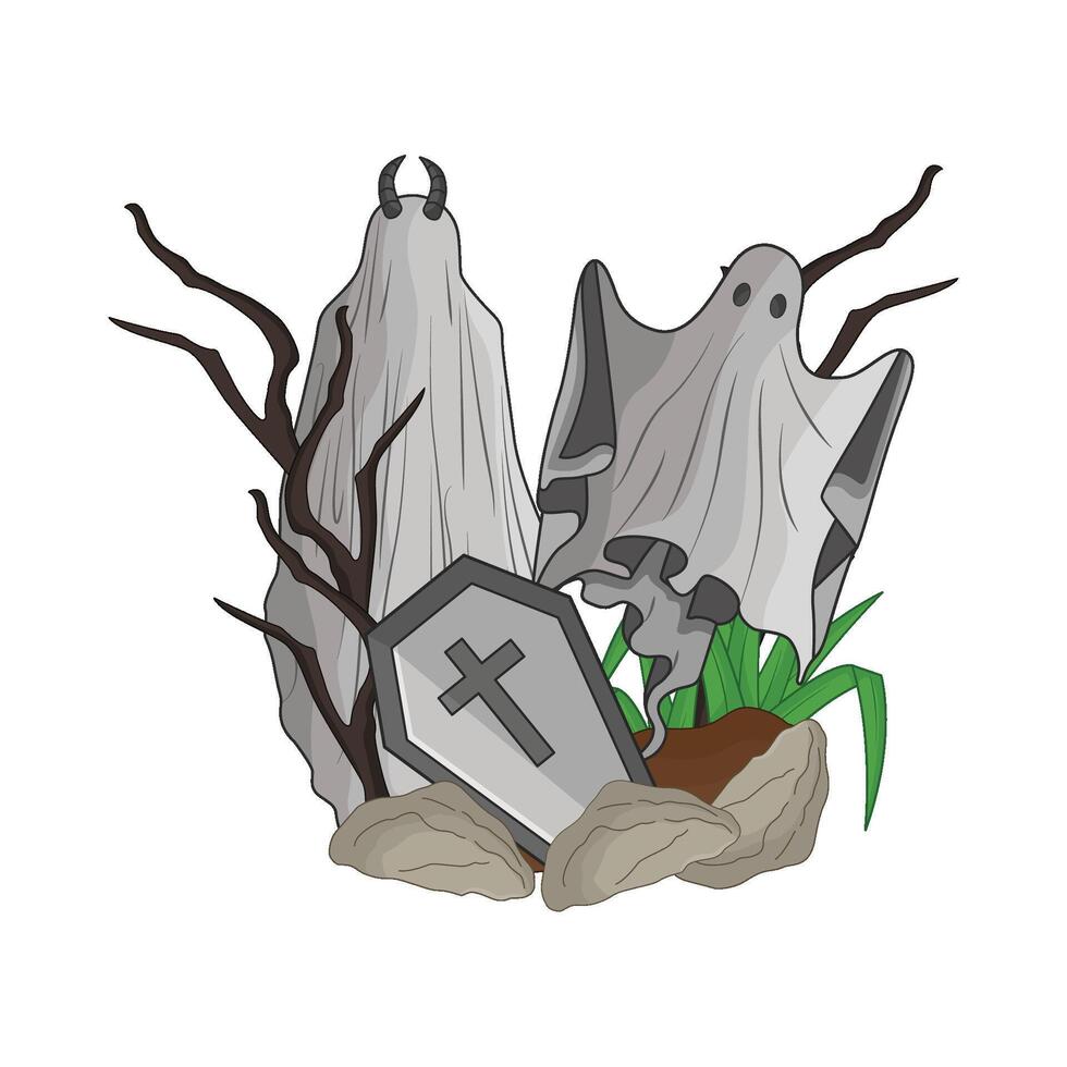 illustration of ghost with coffin vector