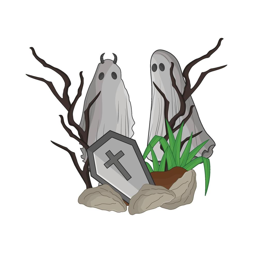 illustration of ghost with coffin vector