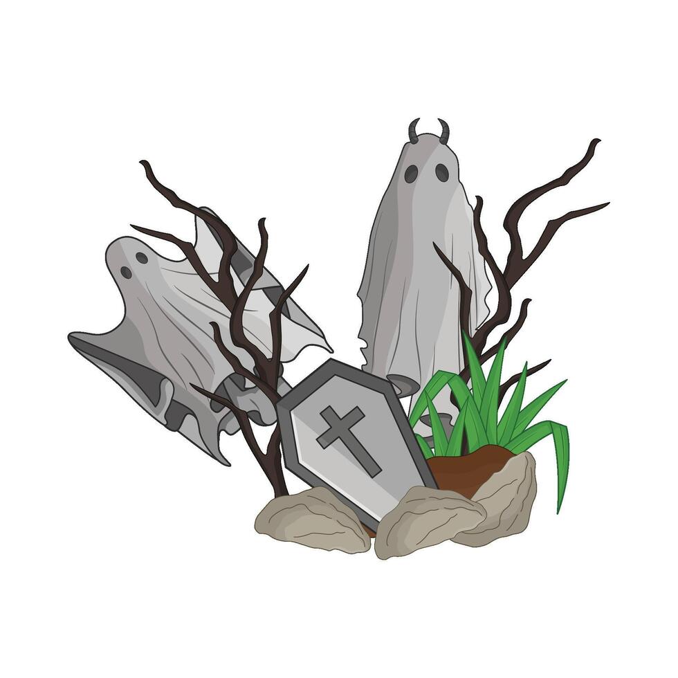illustration of ghost with coffin vector
