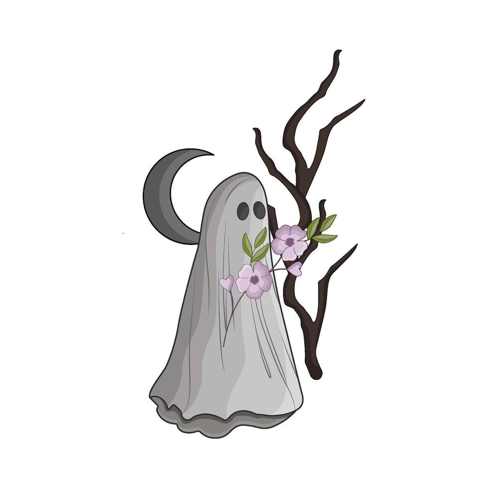 illustration of ghost with flower vector