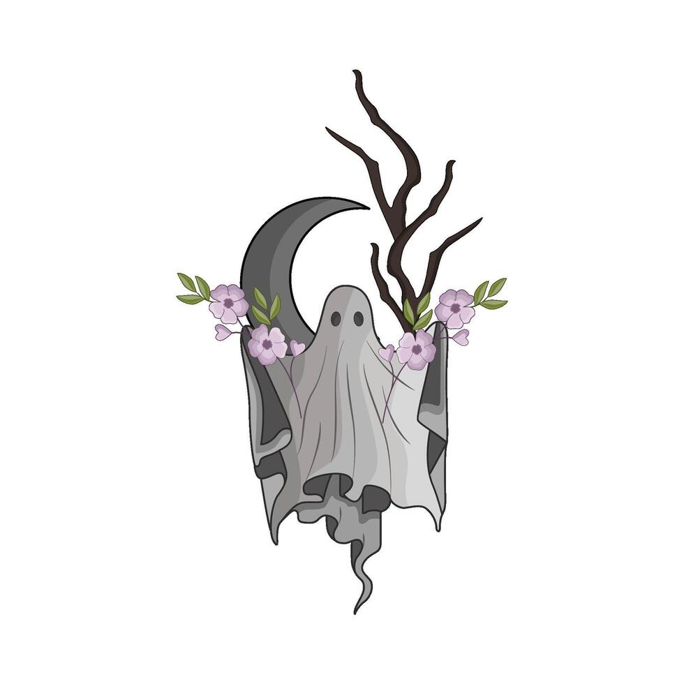 illustration of ghost with flower vector