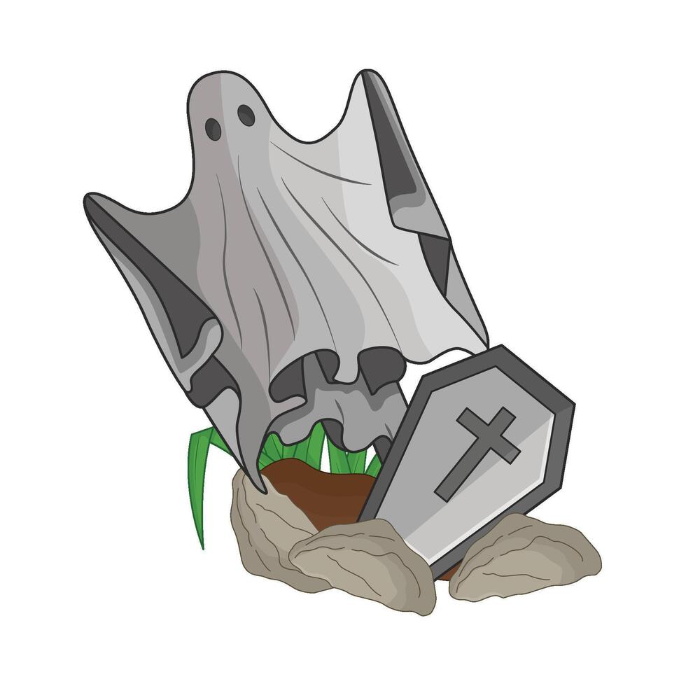illustration of ghost with coffin vector
