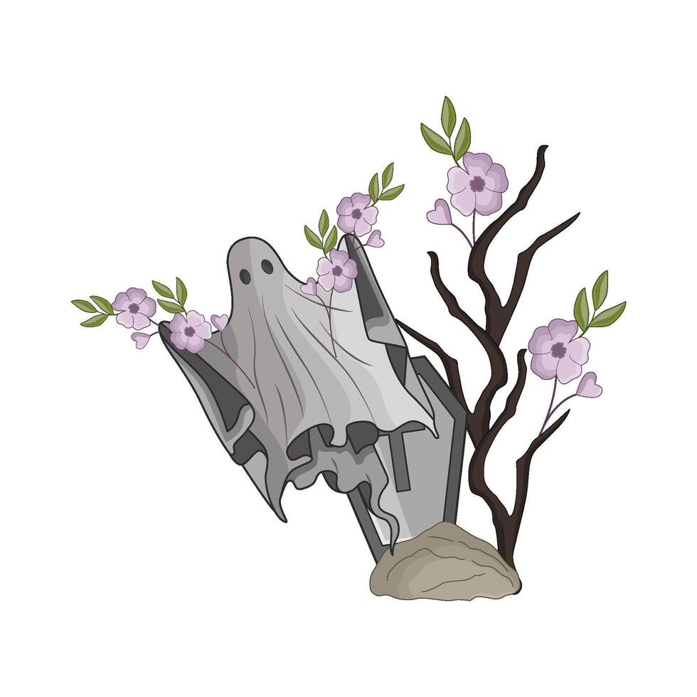 illustration of ghost with grave vector