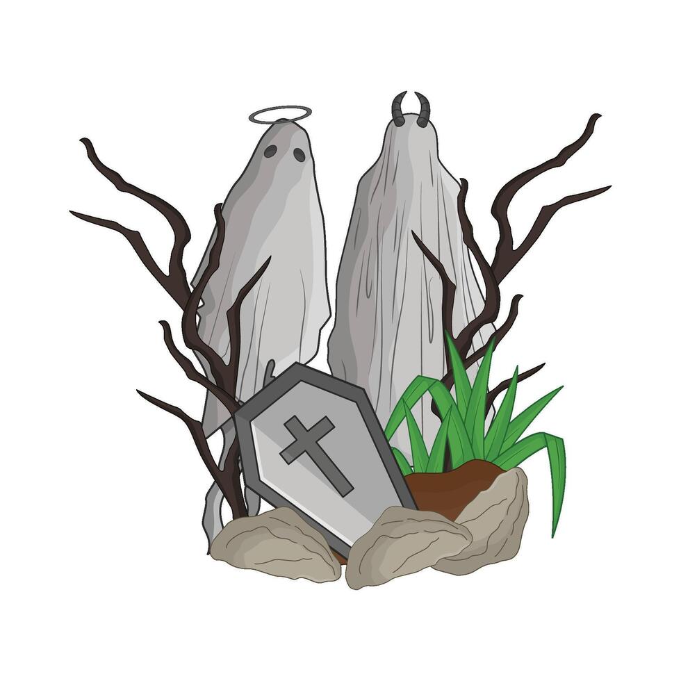 illustration of ghost with coffin vector