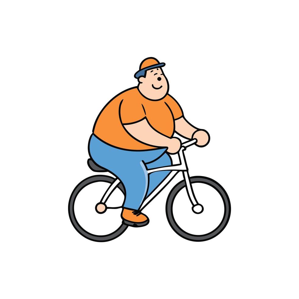 Man curvy body cyclist rides withe white bacground Silhouette illustration vector