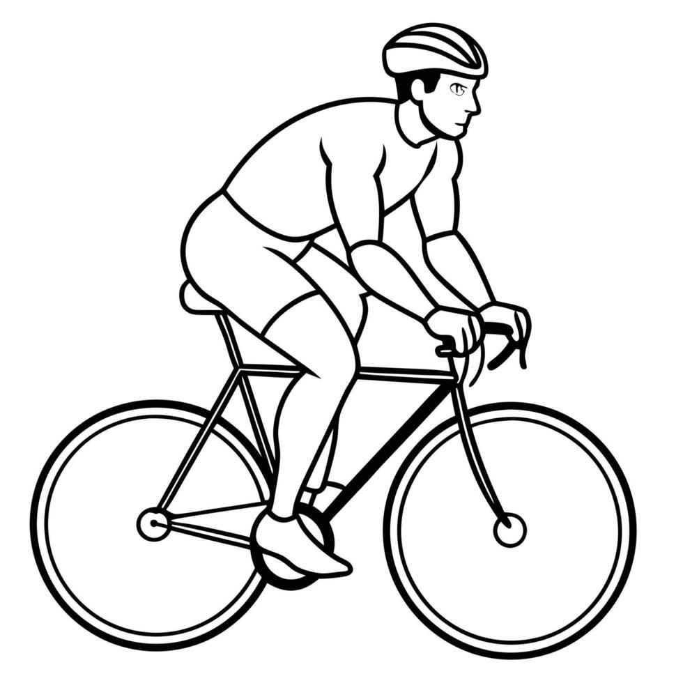 Man curvy body cyclist rides withe white bacground Silhouette illustration vector