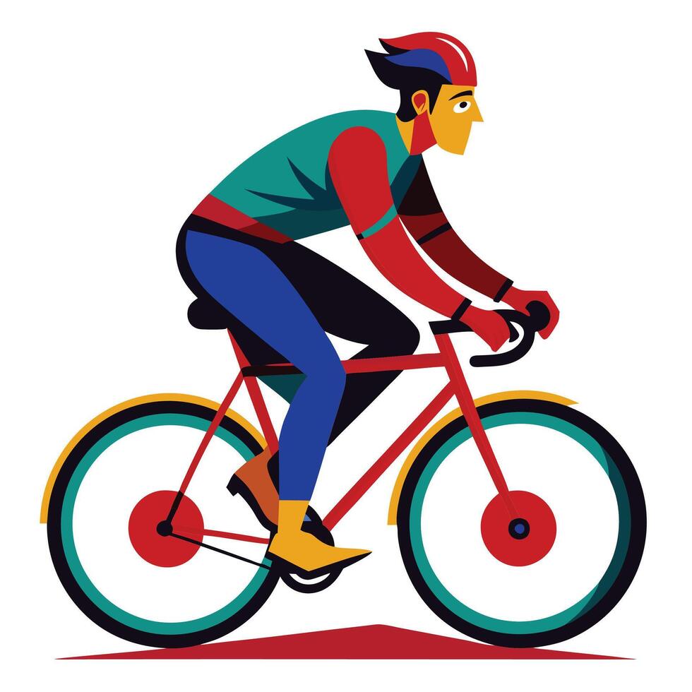 Man curvy body cyclist rides withe white bacground Silhouette illustration vector