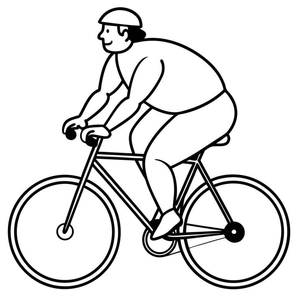 Man curvy body cyclist rides withe white bacground Silhouette illustration vector