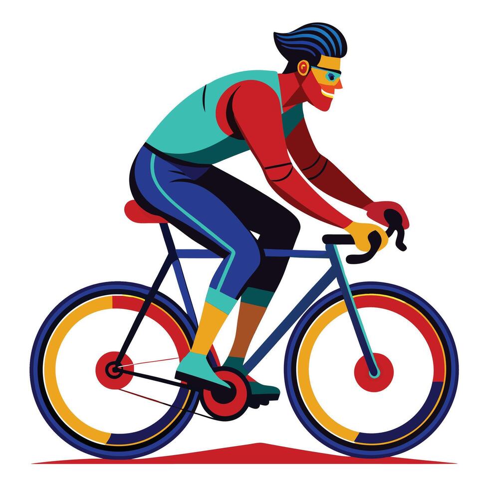 Man curvy body cyclist rides withe white bacground Silhouette illustration vector