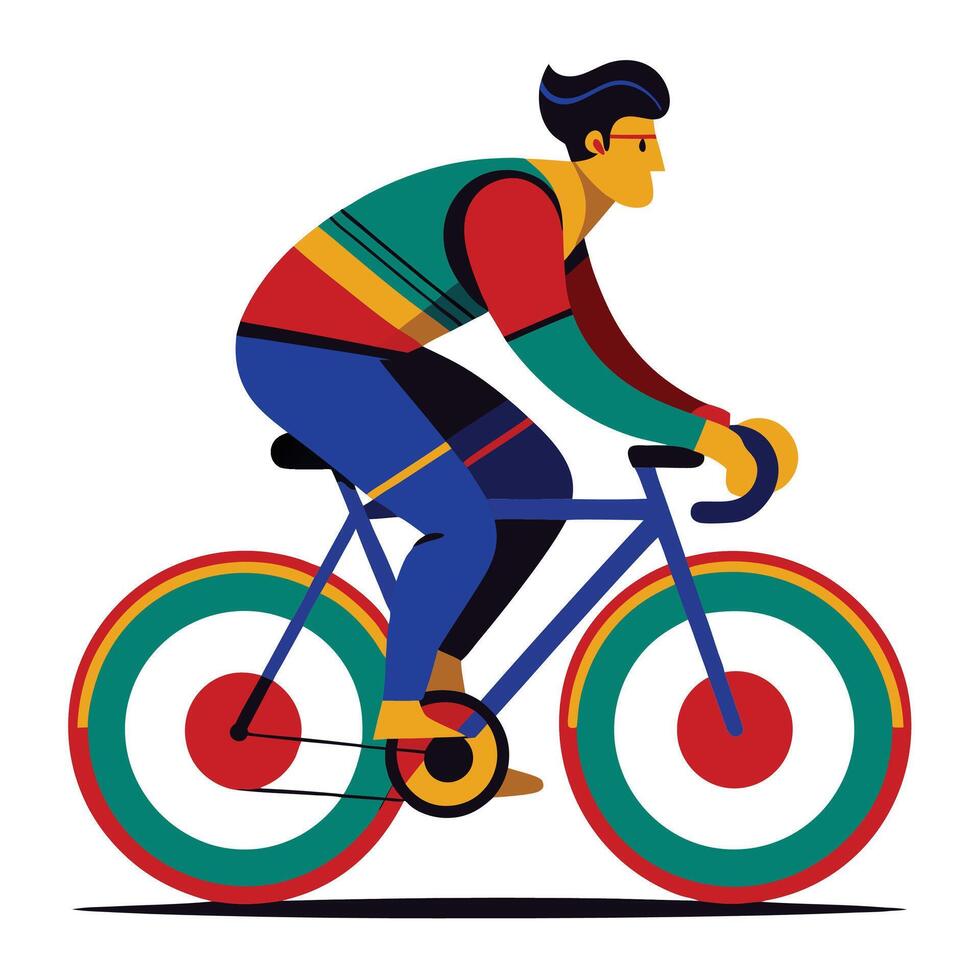 Man curvy body cyclist rides withe white bacground Silhouette illustration vector