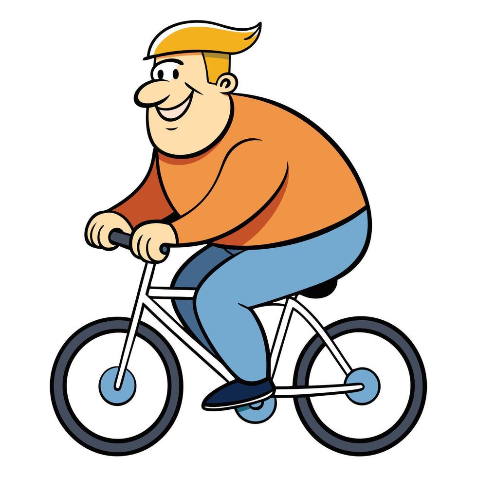 Man curvy body cyclist rides withe white bacground Silhouette illustration vector