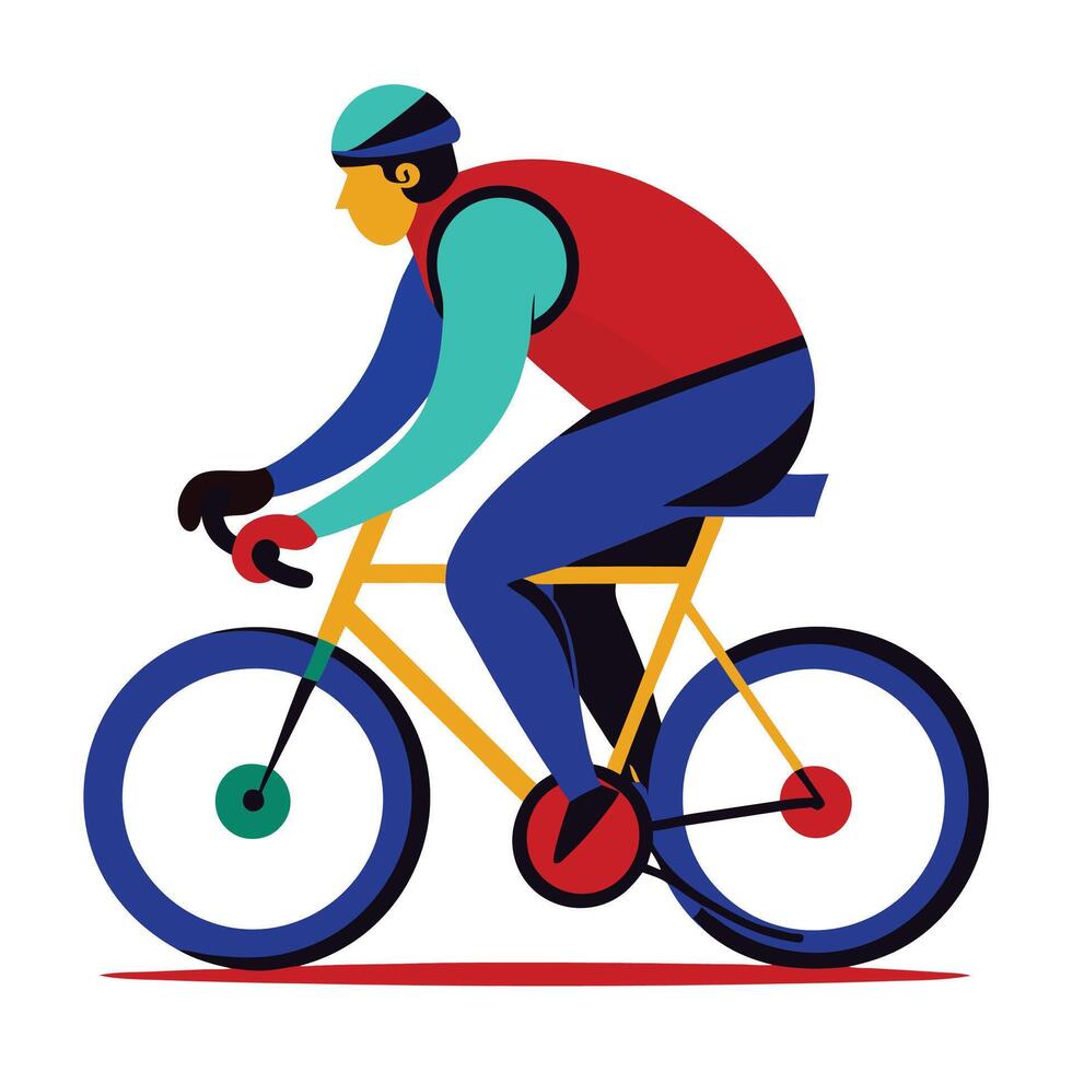 Man curvy body cyclist rides withe white bacground Silhouette illustration vector
