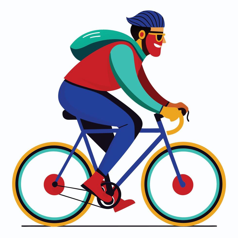 Man curvy body cyclist rides withe white bacground Silhouette illustration vector