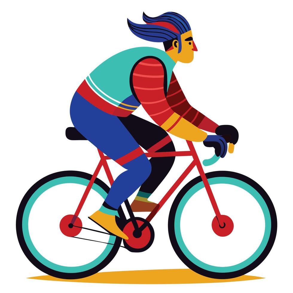 Man curvy body cyclist rides withe white bacground Silhouette illustration vector