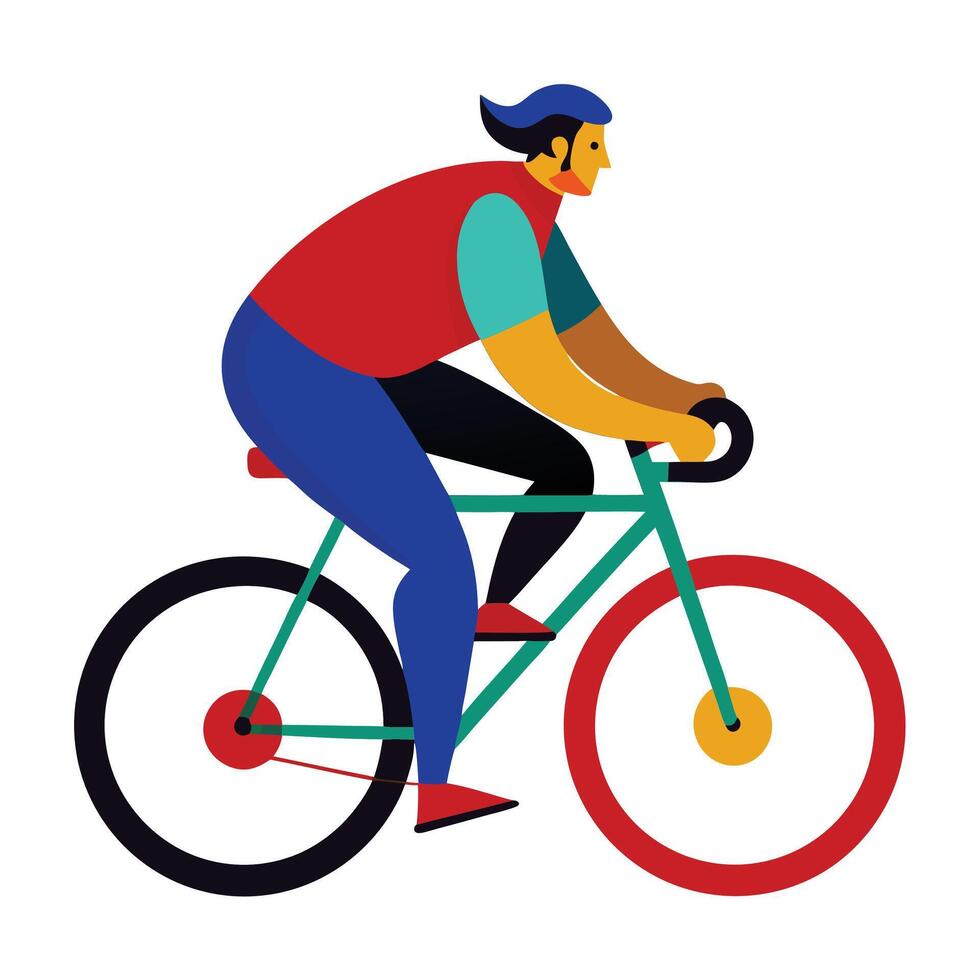Man curvy body cyclist rides withe white bacground Silhouette illustration vector