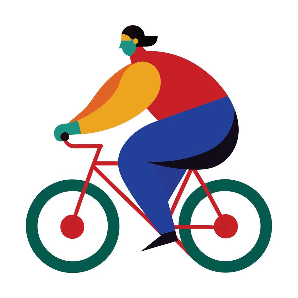 Man curvy body cyclist rides withe white bacground Silhouette illustration vector
