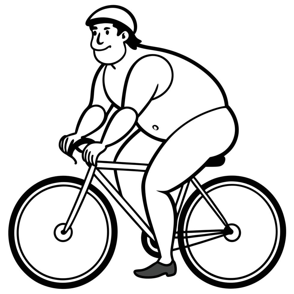 Man curvy body cyclist rides withe white bacground Silhouette illustration vector