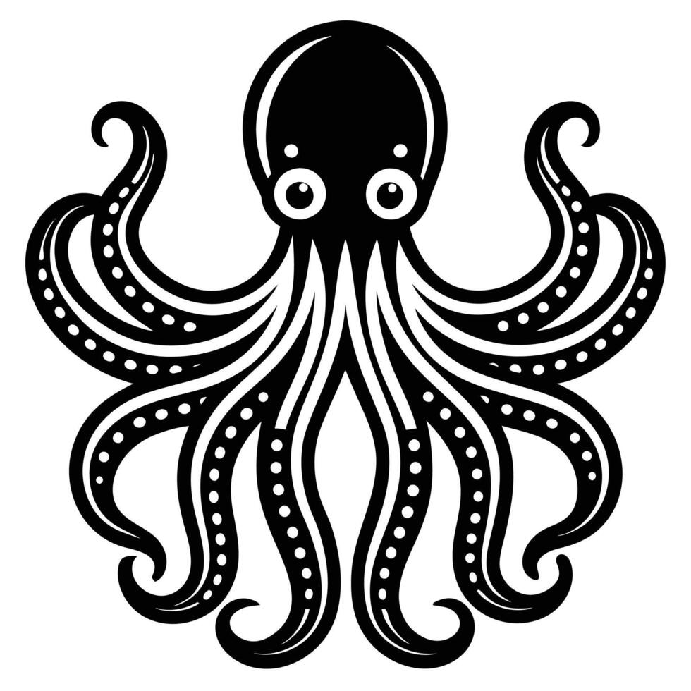 Octopus Silhouette illustration black and white vector