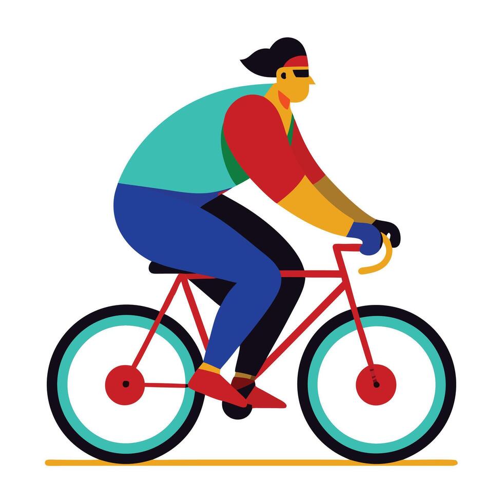 Man curvy body cyclist rides withe white bacground Silhouette illustration vector