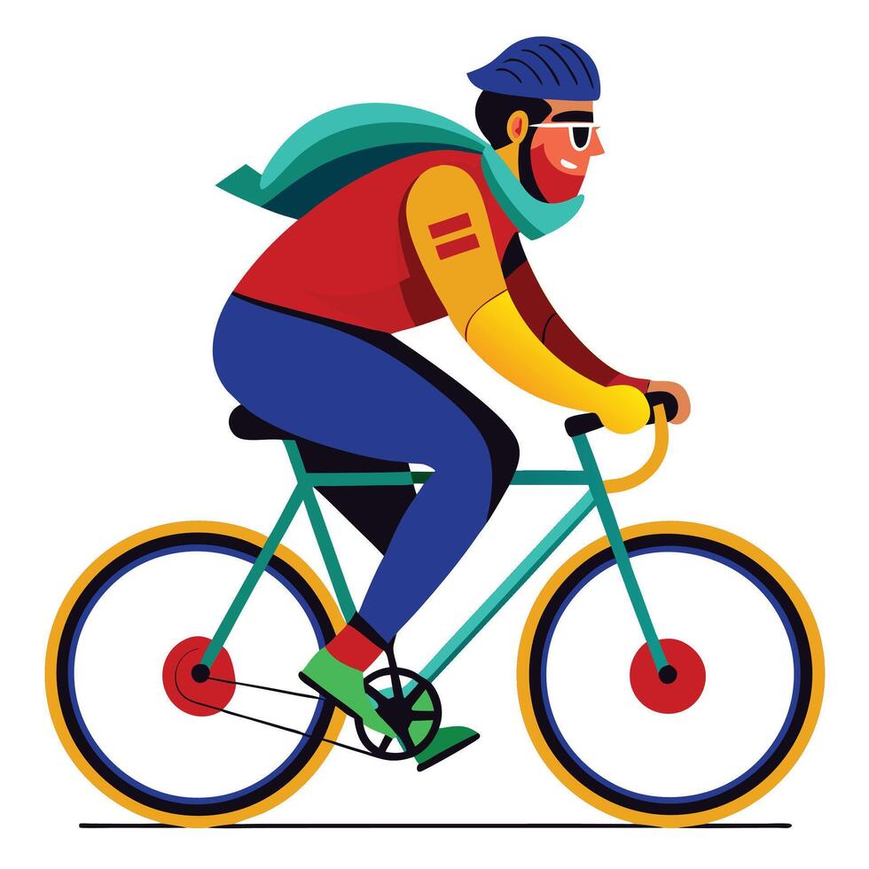 Man curvy body cyclist rides withe white bacground Silhouette illustration vector