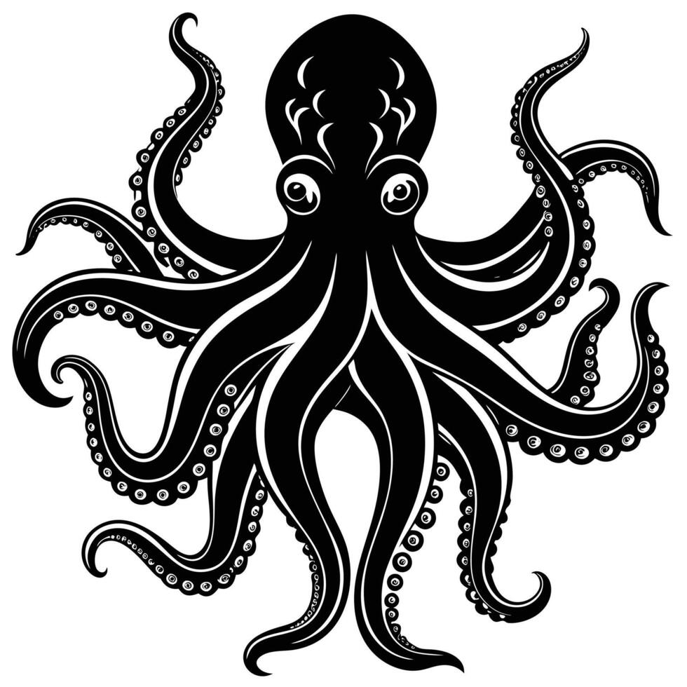 Octopus Silhouette illustration black and white vector