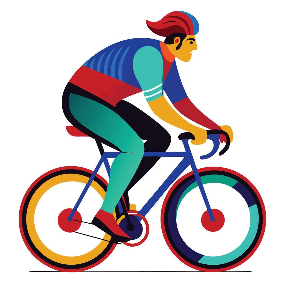Man curvy body cyclist rides withe white bacground Silhouette illustration vector