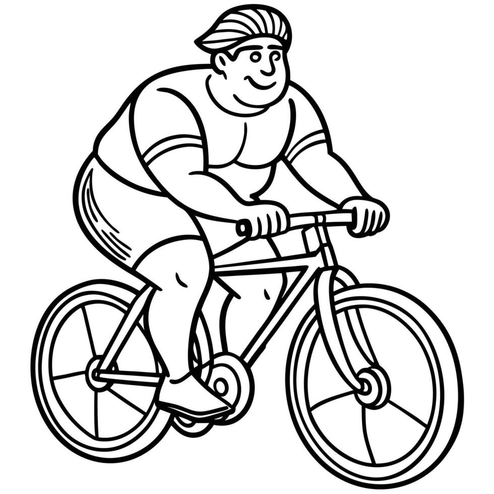 Man curvy body cyclist rides withe white bacground Silhouette illustration vector