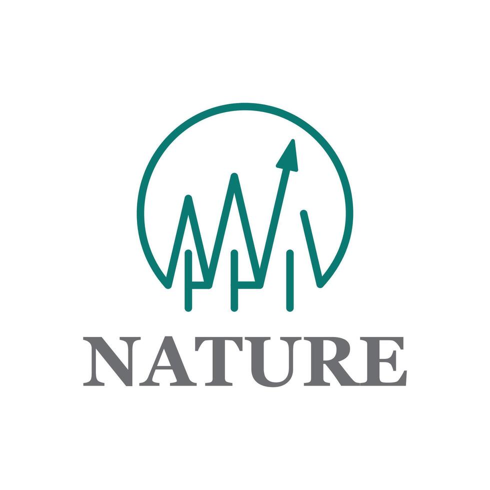 Green Pine Tree Nature Upward Arrow Circle Line Art Business Logo Template vector